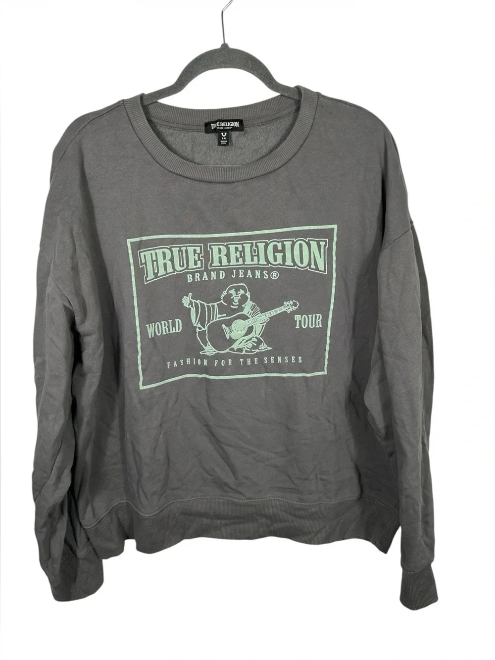 True‎ Religion Buddha Relaxed Sweatshirt Gray Graphic Pullover Size Large